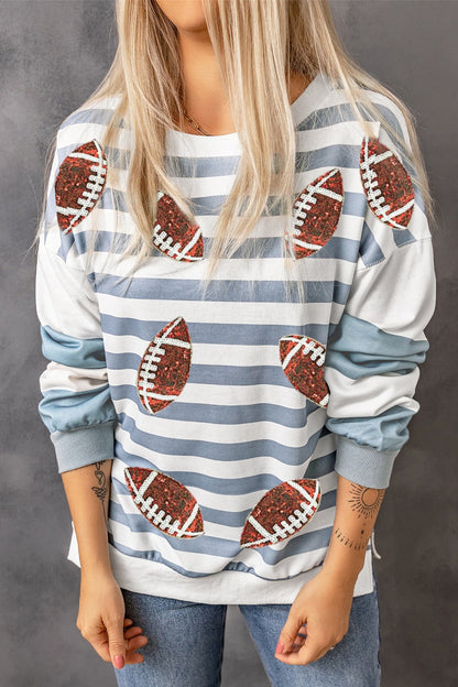 Football Striped Crewneck Sweatshirt