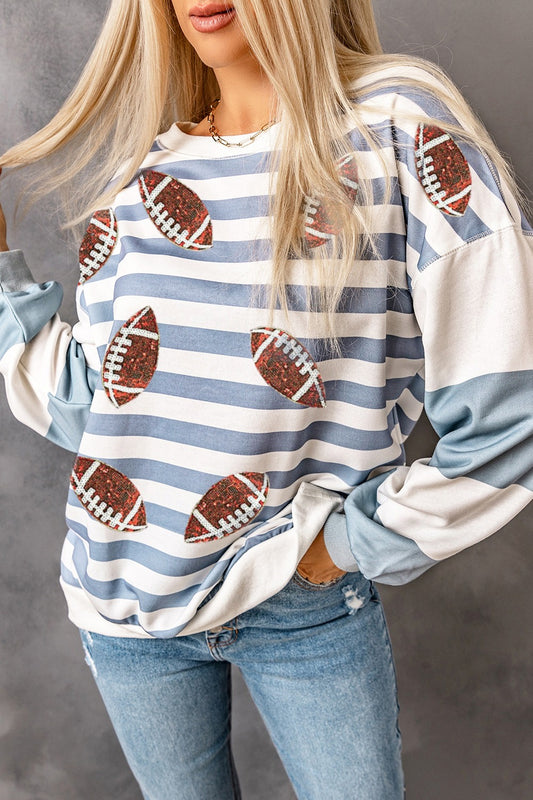 Football Striped Crewneck Sweatshirt