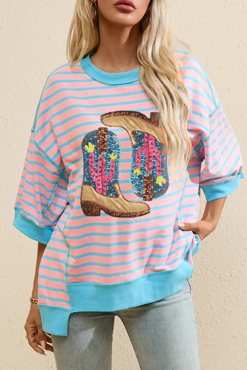 Boots Striped Half Sleeve Tee