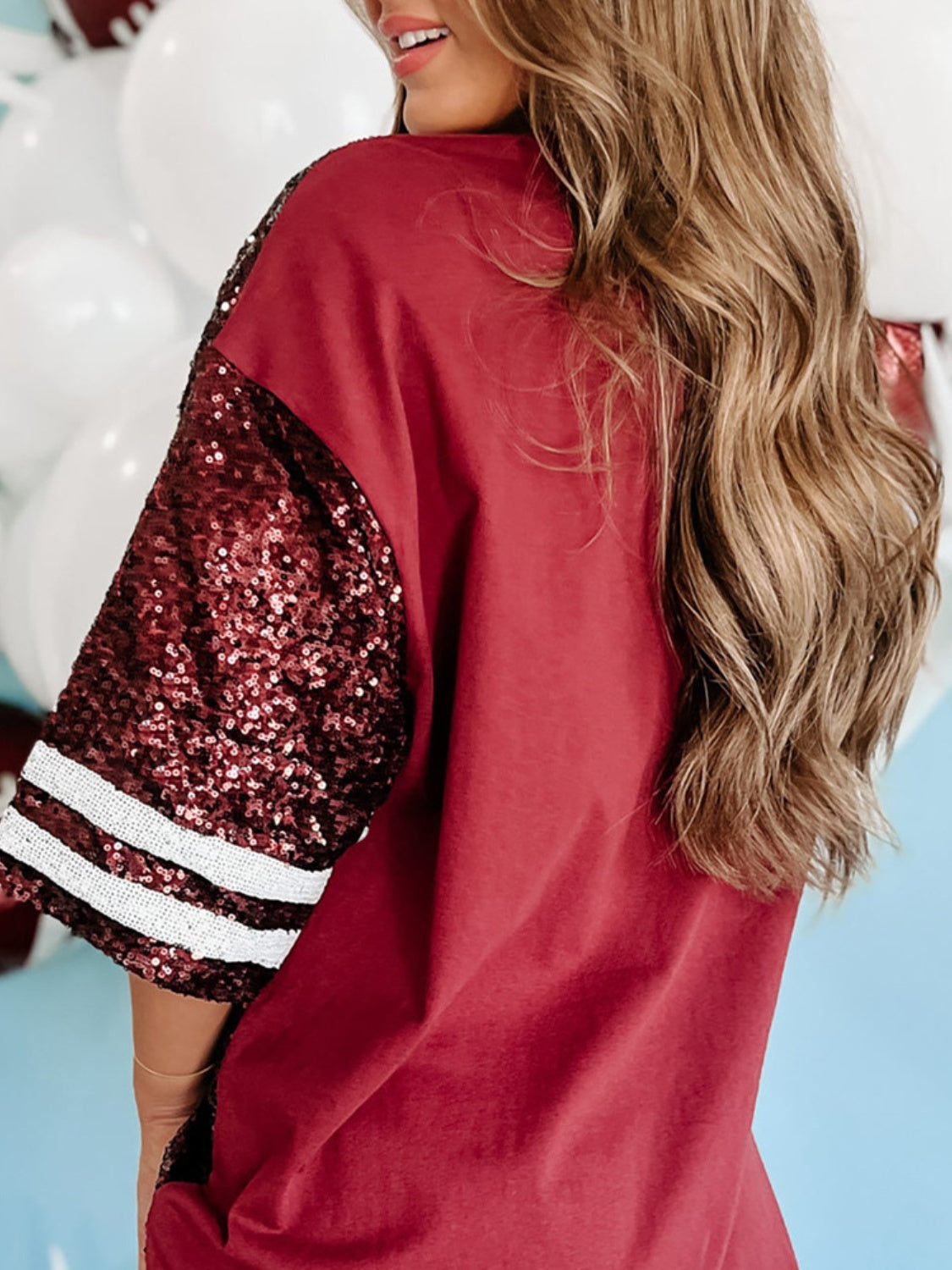 Sequin Football Half Sleeve Oversized Top