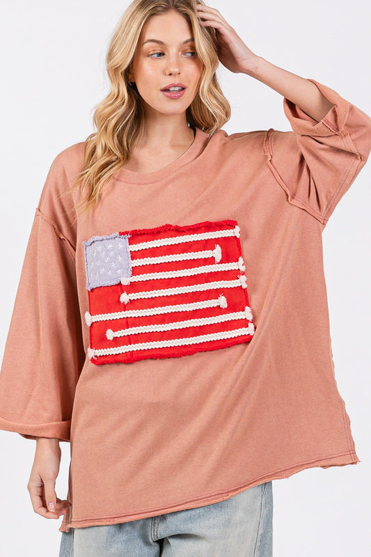 American Flag Patchwork Drop Shoulder Tee