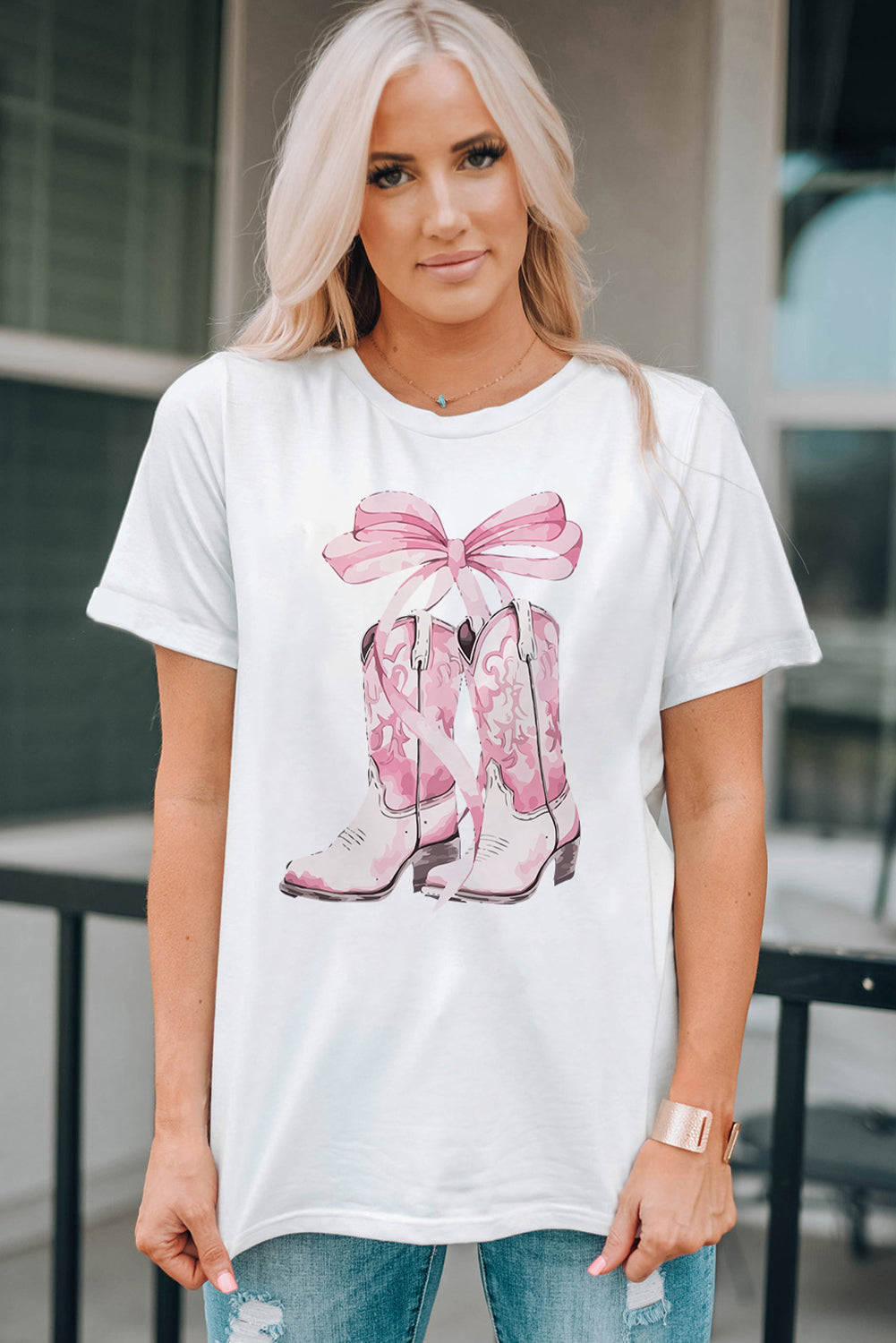 Boot Graphic Round Neck Short Sleeve Tee