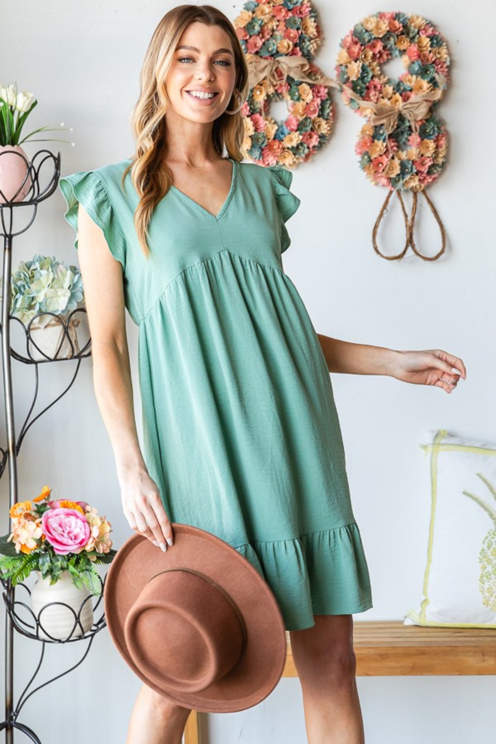 Short Sleeve Ruffled Hem Dress