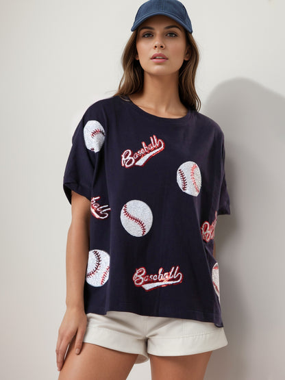 Sequin Baseball Half Sleeve Tee