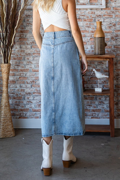 Slit Mid Rise Waist Denim Skirt