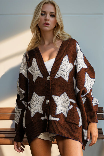 Knitted Star Pattern Cardigan