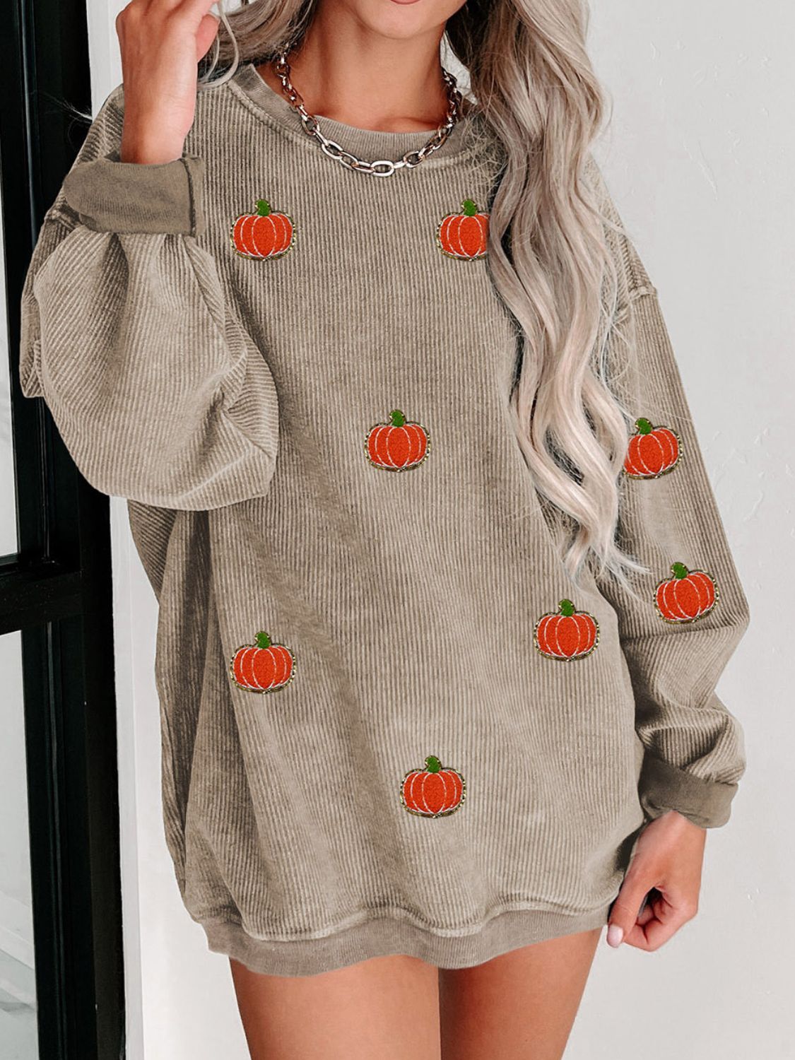 Washed Corduroy Pumpkin Crewneck