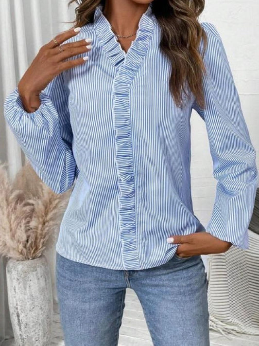 Frill Striped Button Down Blouse