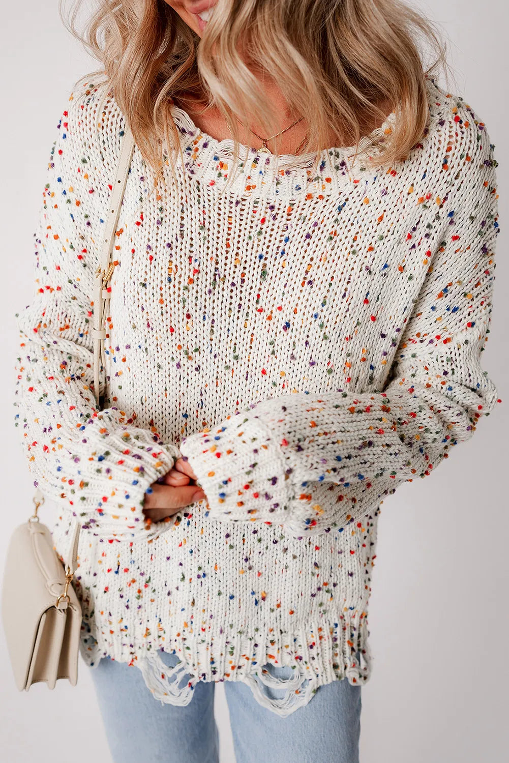 Confetti Fringe Wide Neck Sweater