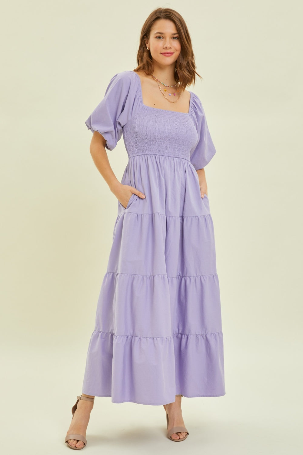 Puff Sleeve Ruffled Poplin Dress