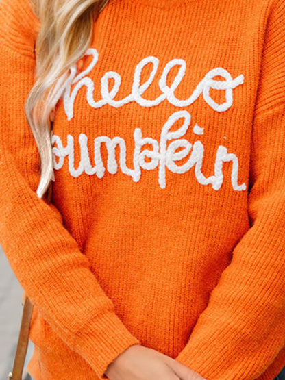 HELLO PUMPKIN Festive Embroidered Sweater