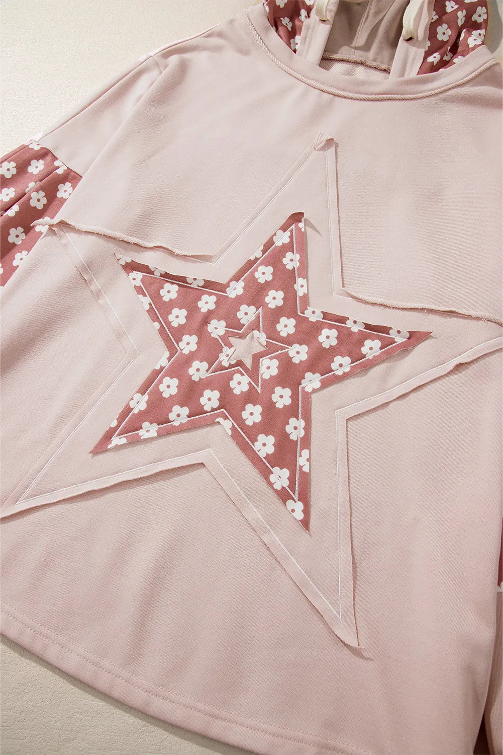 Drawstring Star Patchwork Long Sleeve Hoodie