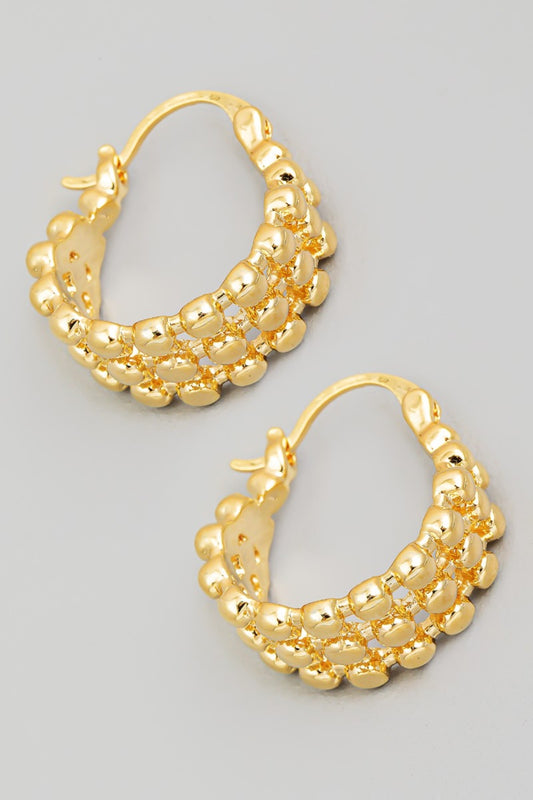 Metallic Bead Pincatch Hoop Earrings