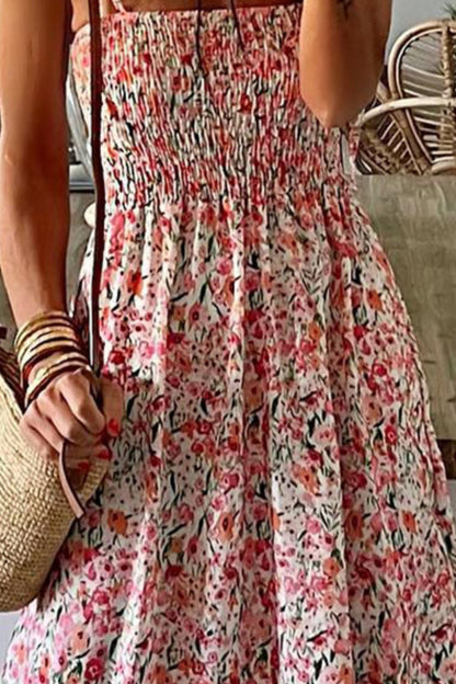 Smocked Floral Thin Strap Dress