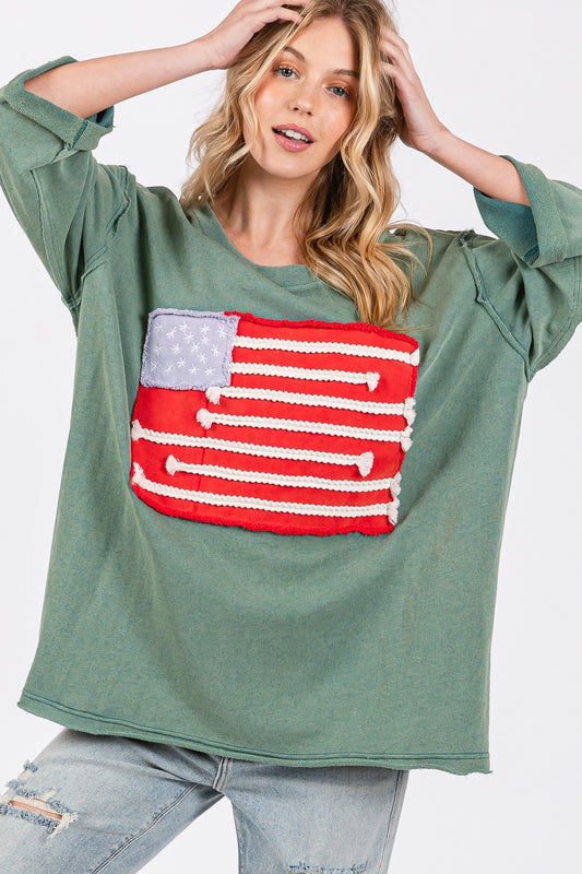 American Flag Patchwork Half Sleeve Tee