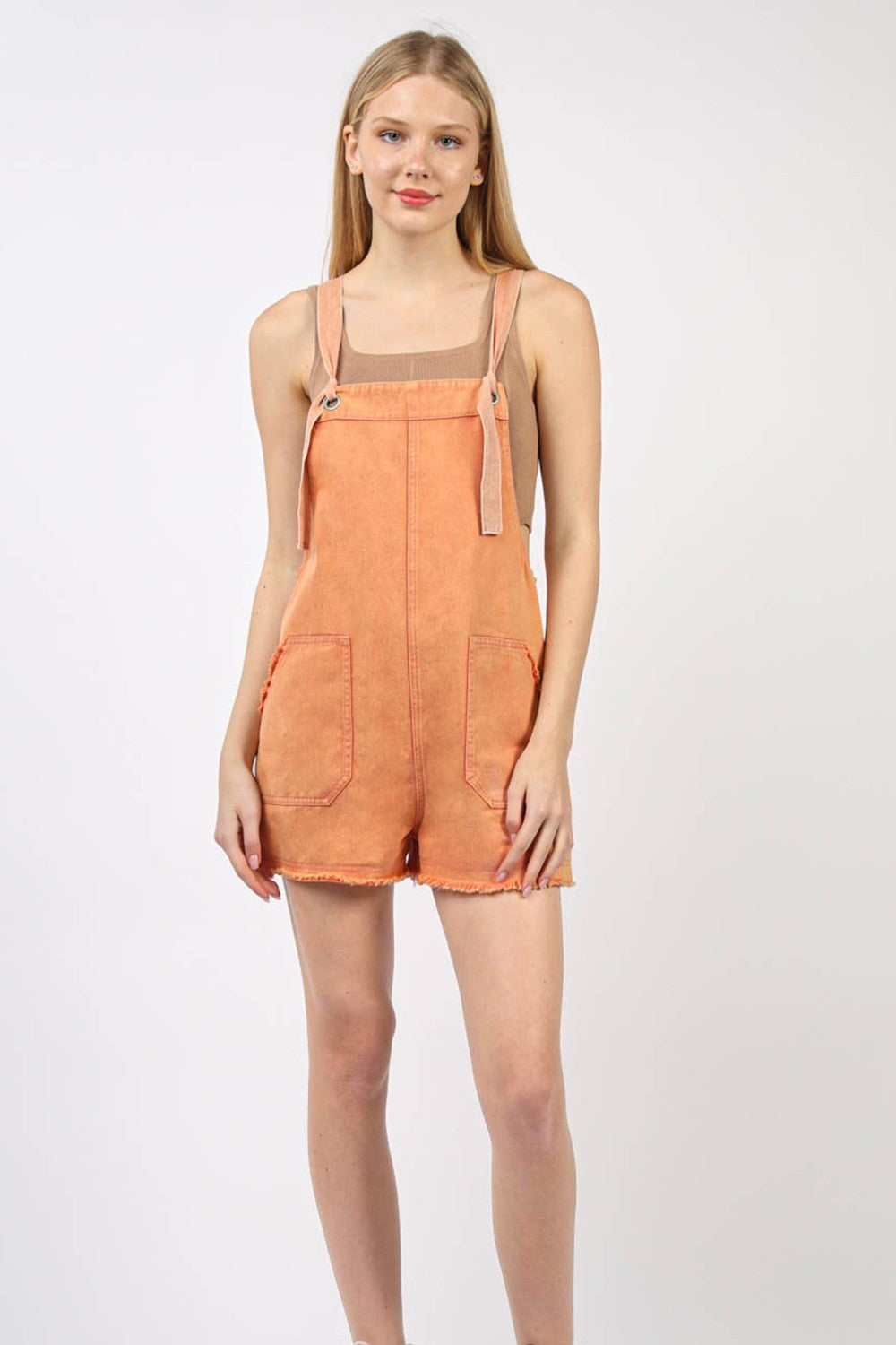 Washed Frayed Hem Denim Overall