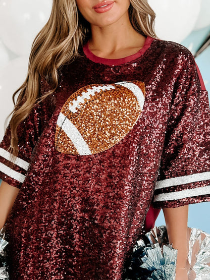 Sequin Football Half Sleeve Oversized Top