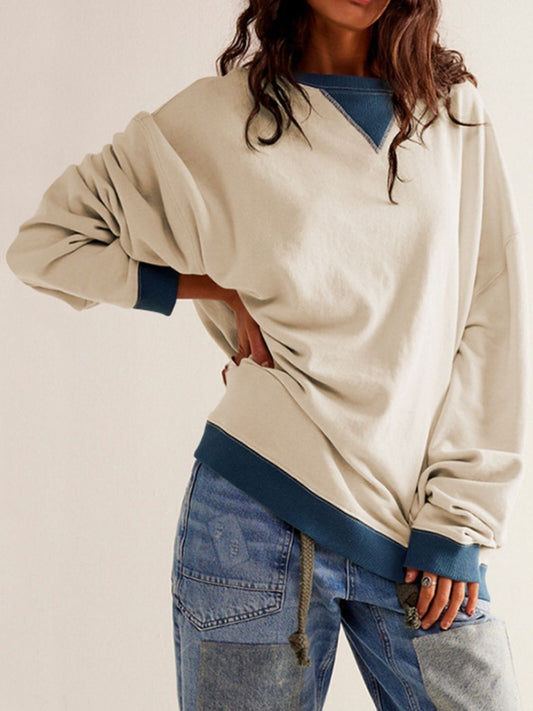 Contrast Dropped Shoulder Crewneck Sweatshirt