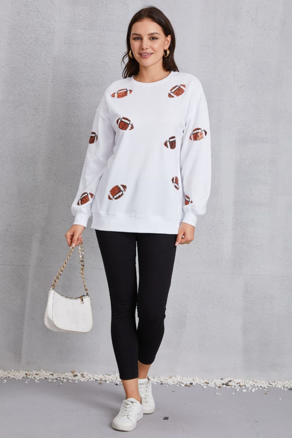 Football Sequin Patch Crewneck Sweatshirt