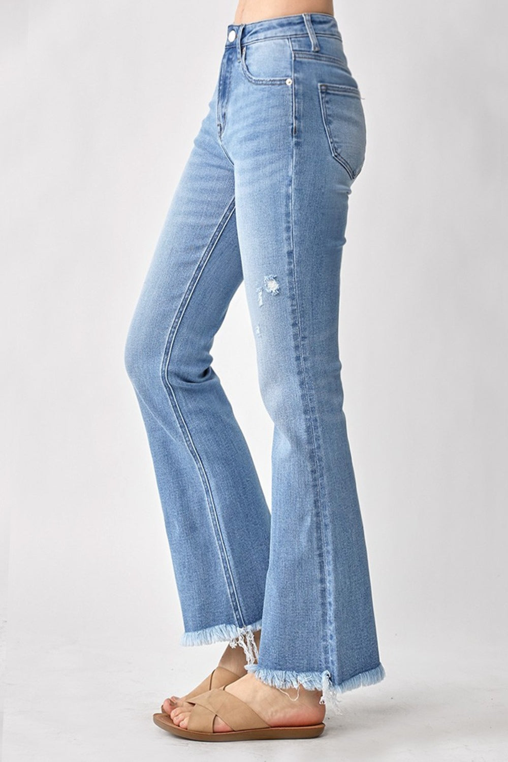 High Rise Frayed Hem Bootcut Jeans