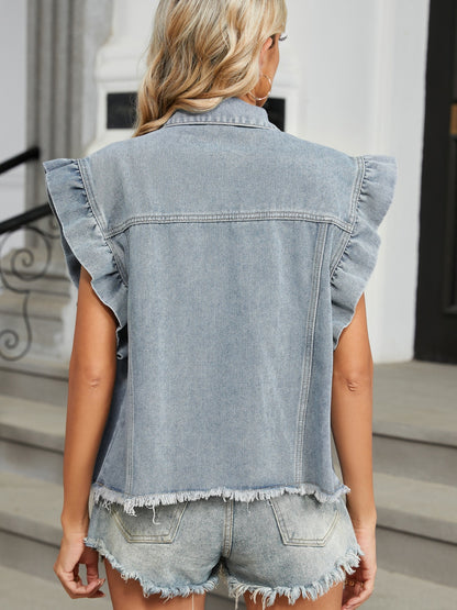 Ruffled Short Sleeve Denim Jacket