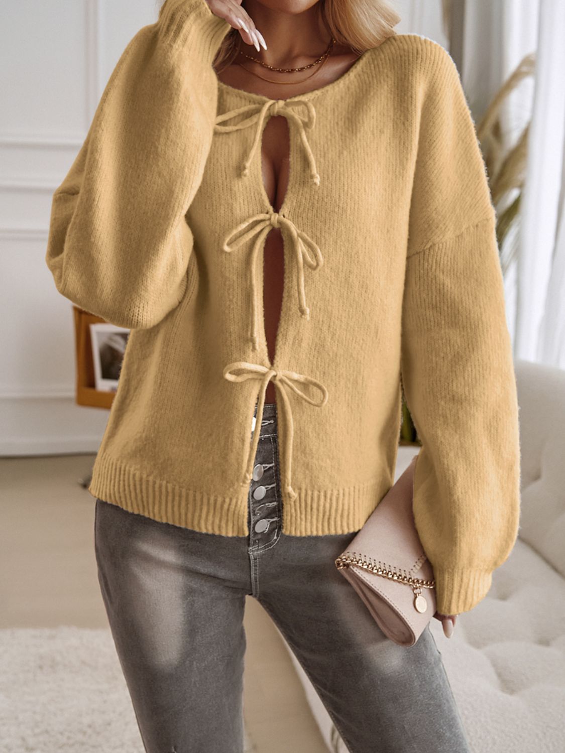 Devine Tied Dropped Shoulder Cardigan Sweater