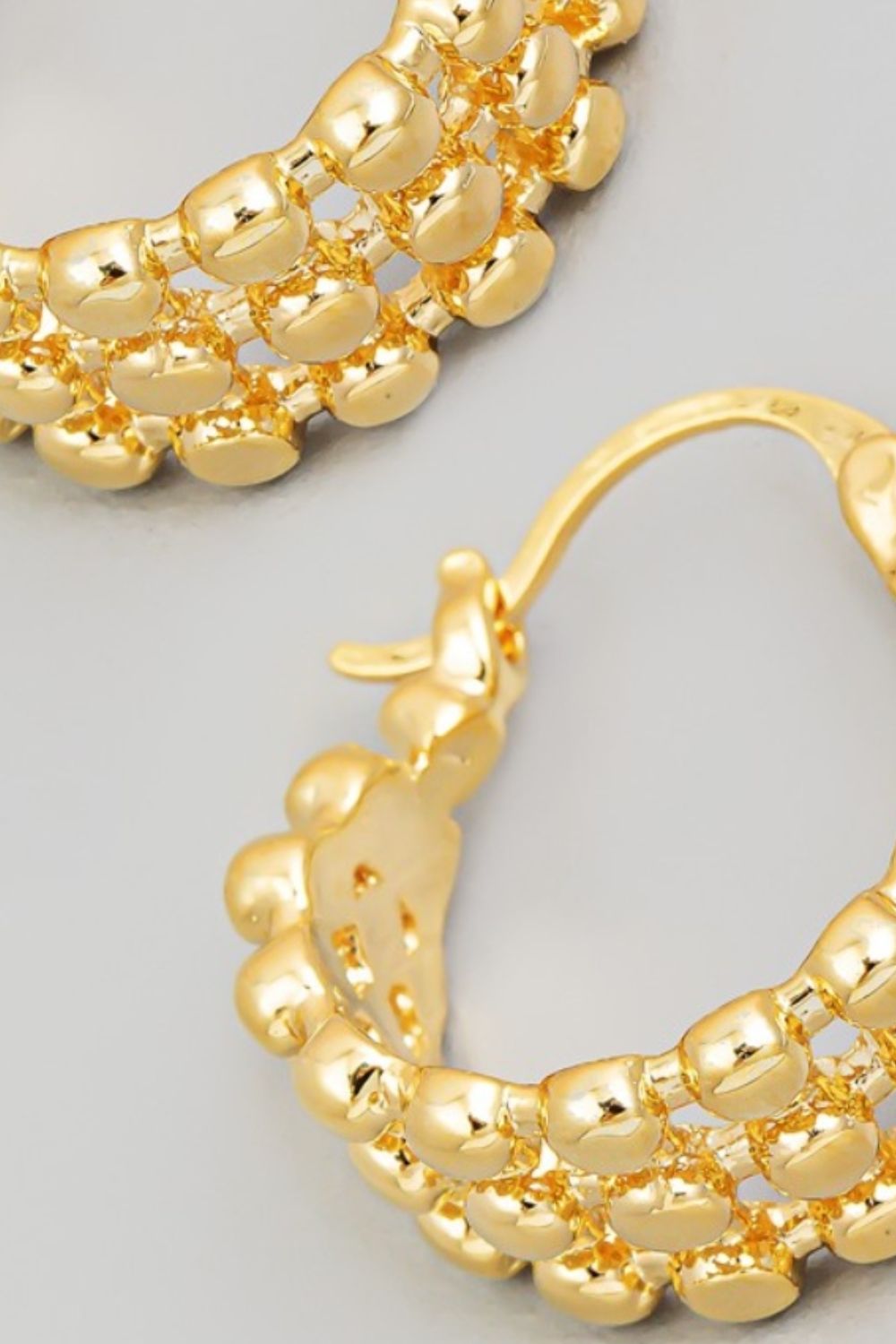 Metallic Bead Pincatch Hoop Earrings