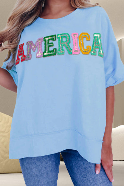 AMERICA Sequin Half Sleeve Tee