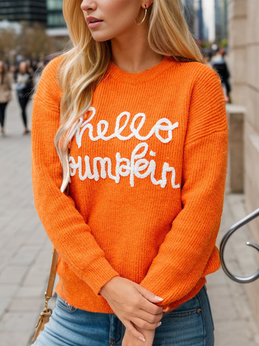 HELLO PUMPKIN Festive Embroidered Sweater