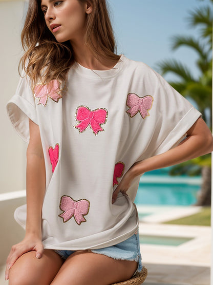 Bows Round Neck Short Sleeve Tee