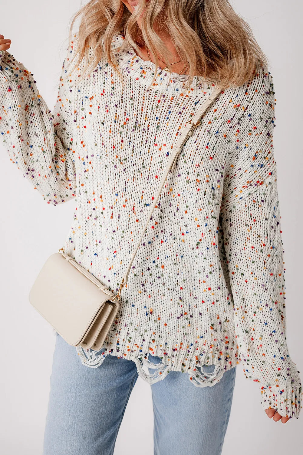 Confetti Fringe Wide Neck Sweater