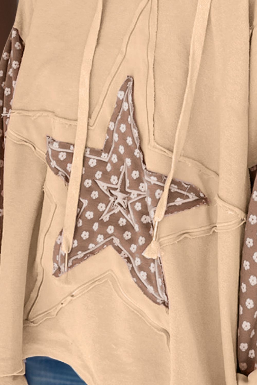 Drawstring Star Patchwork Long Sleeve Hoodie