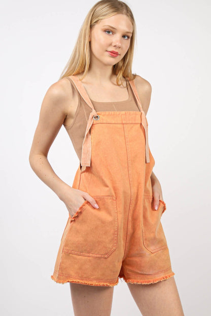 Washed Frayed Hem Denim Overall