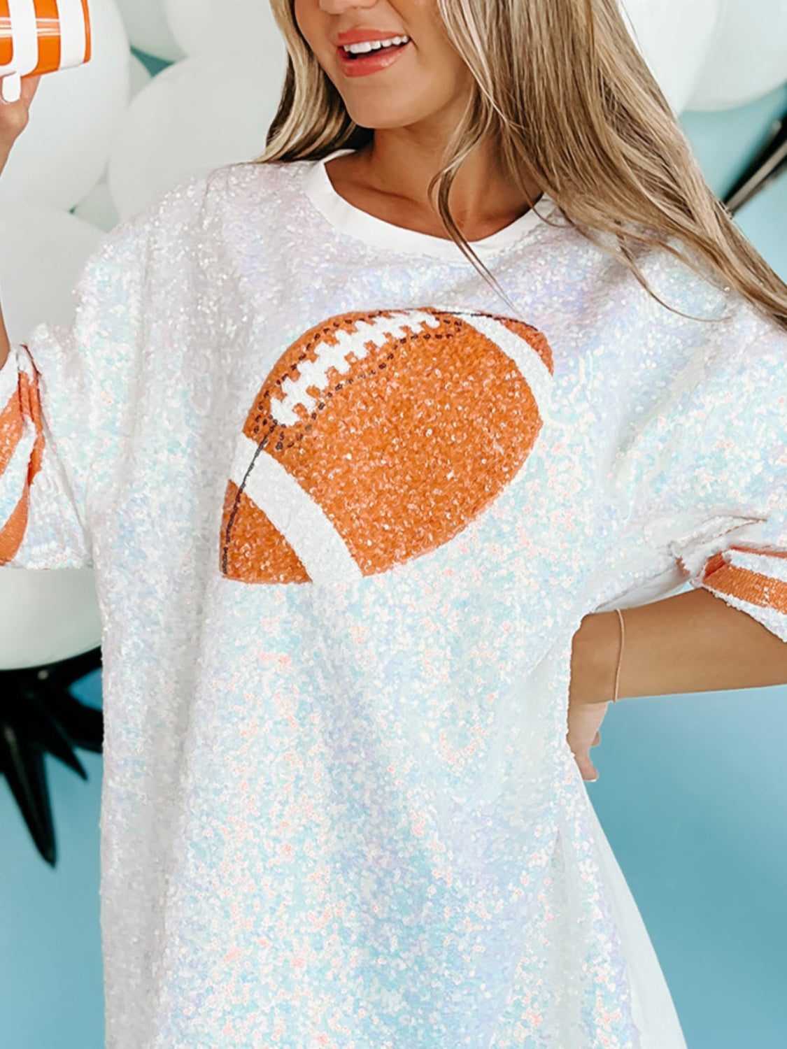 Sequin Football Half Sleeve Oversized Top