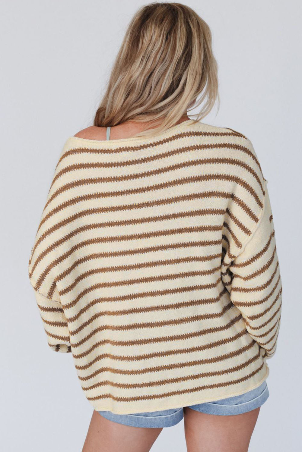 Wide Neck Long Sleeve Striped Sweater