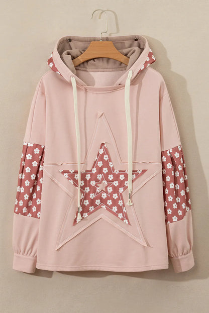 Drawstring Star Patchwork Long Sleeve Hoodie