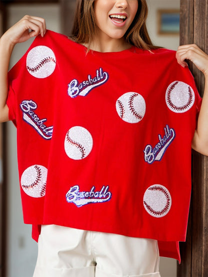 Sequin Baseball Half Sleeve Tee