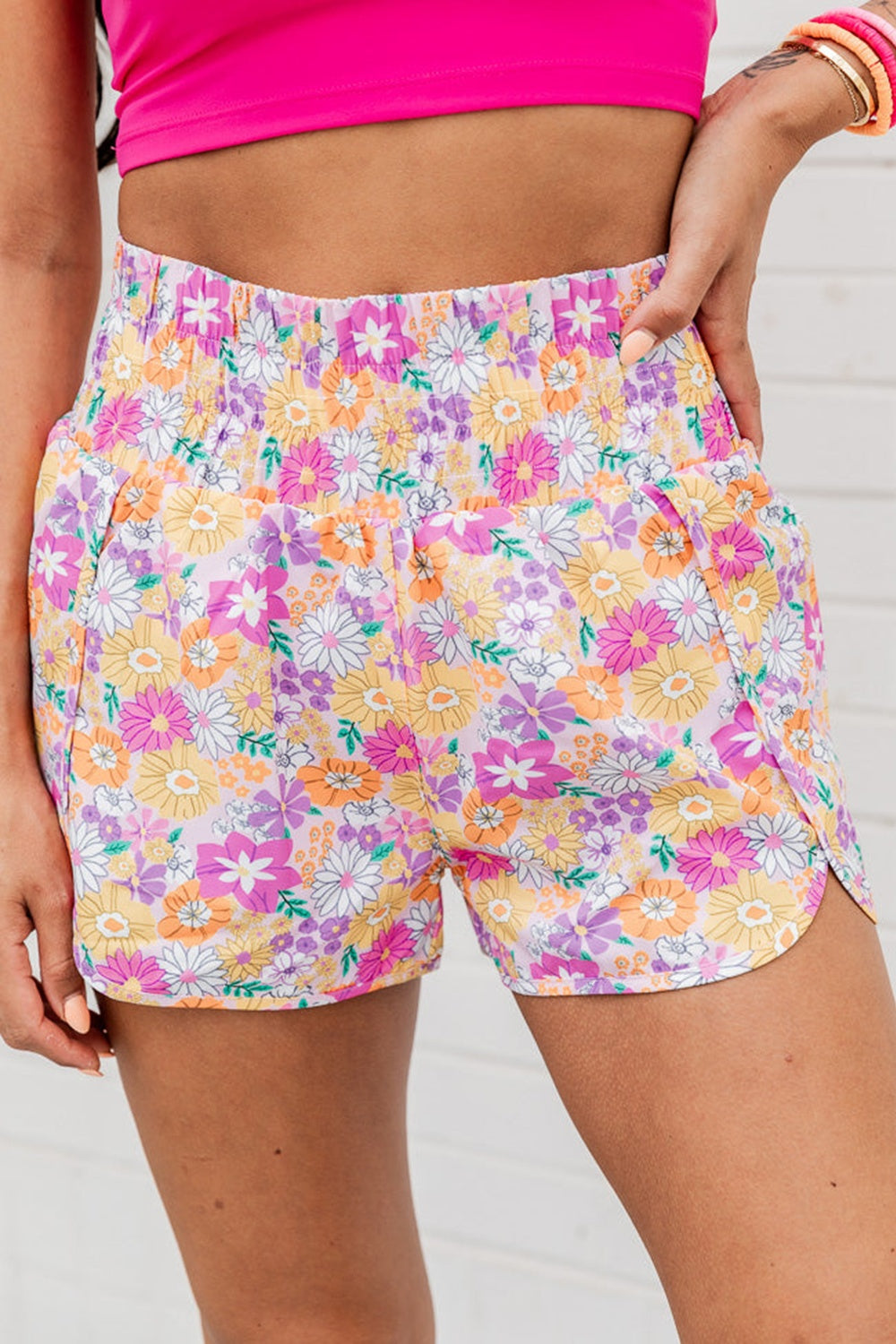 Printed High Waist Athletic Shorts