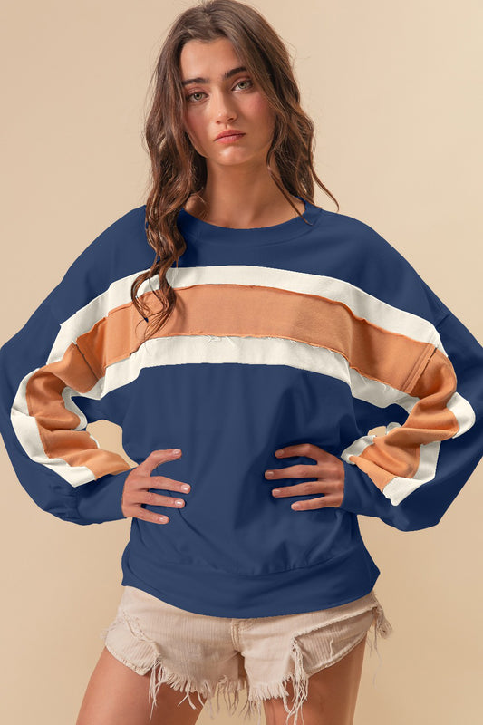 Color Block Cut Edge Detail Sweatshirt