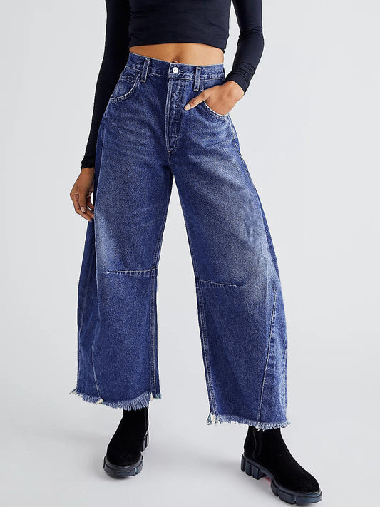 Raw Hem Wide Leg Jeans