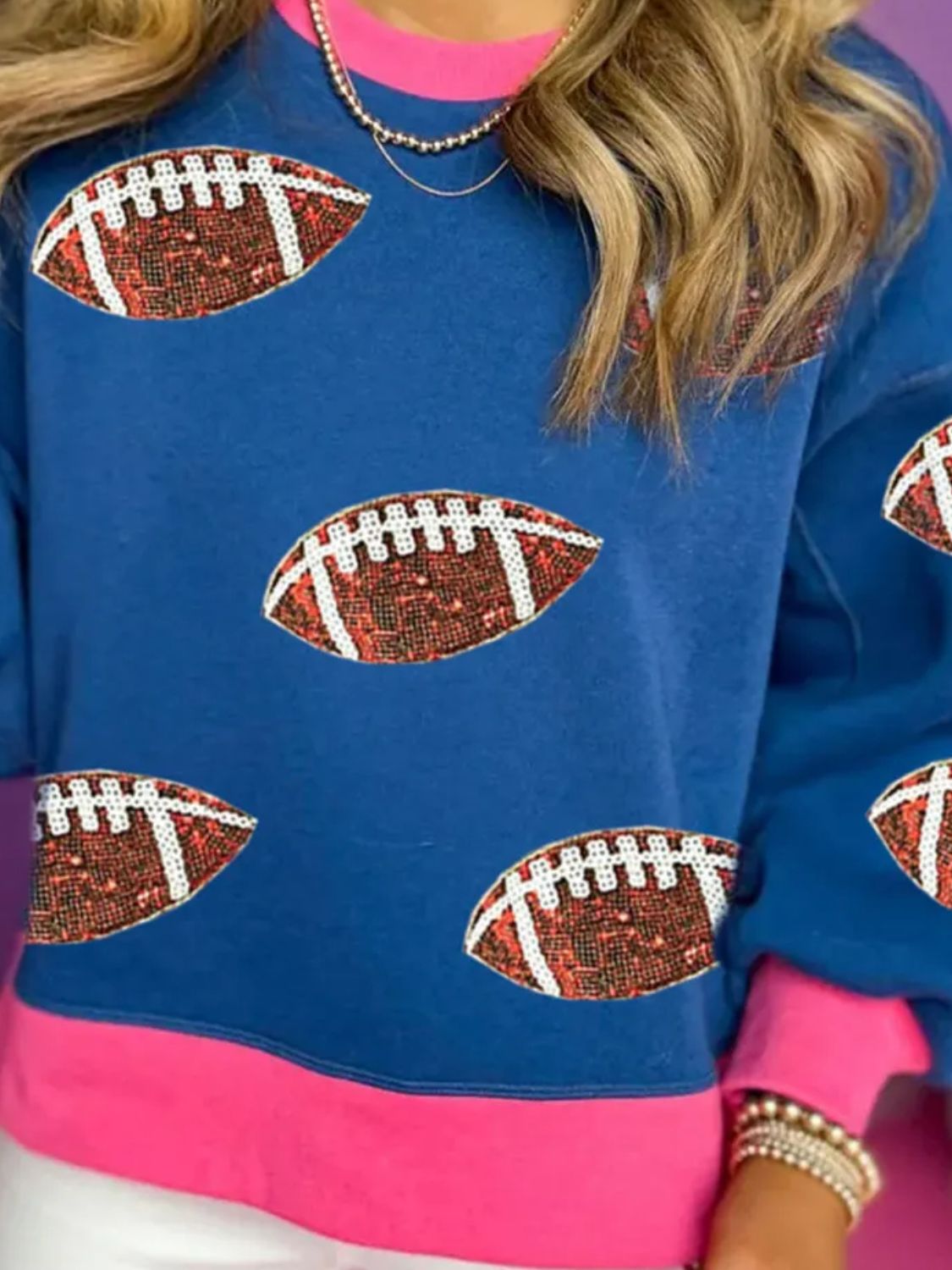 Sequin Football Long Sleeve Crewneck Sweatshirt