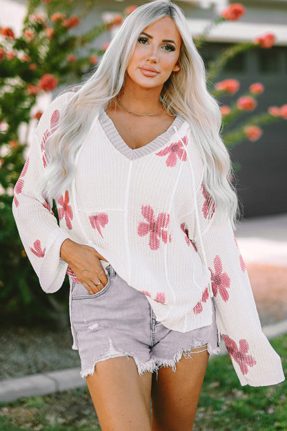 Botanical Flared Sleeve Hooded Sweater