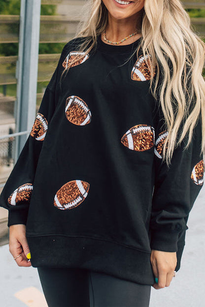 Football Sequin Patch Crewneck Sweatshirt