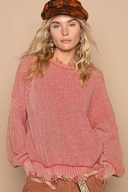 Distressed Washed Drop Shoulder Sweater