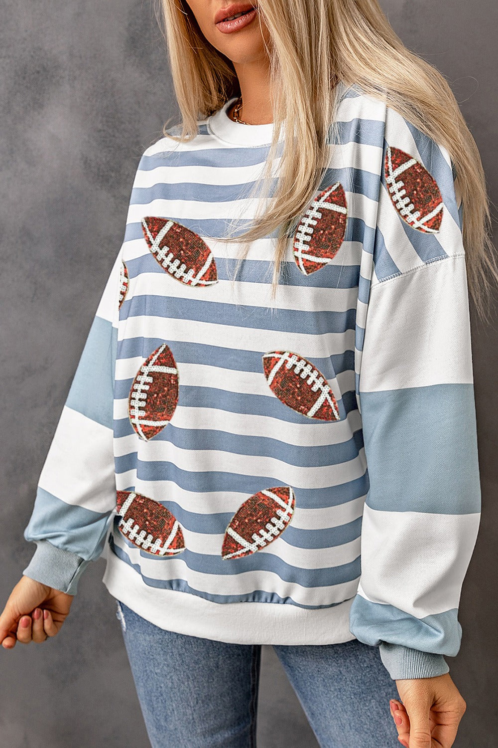 Football Striped Crewneck Sweatshirt