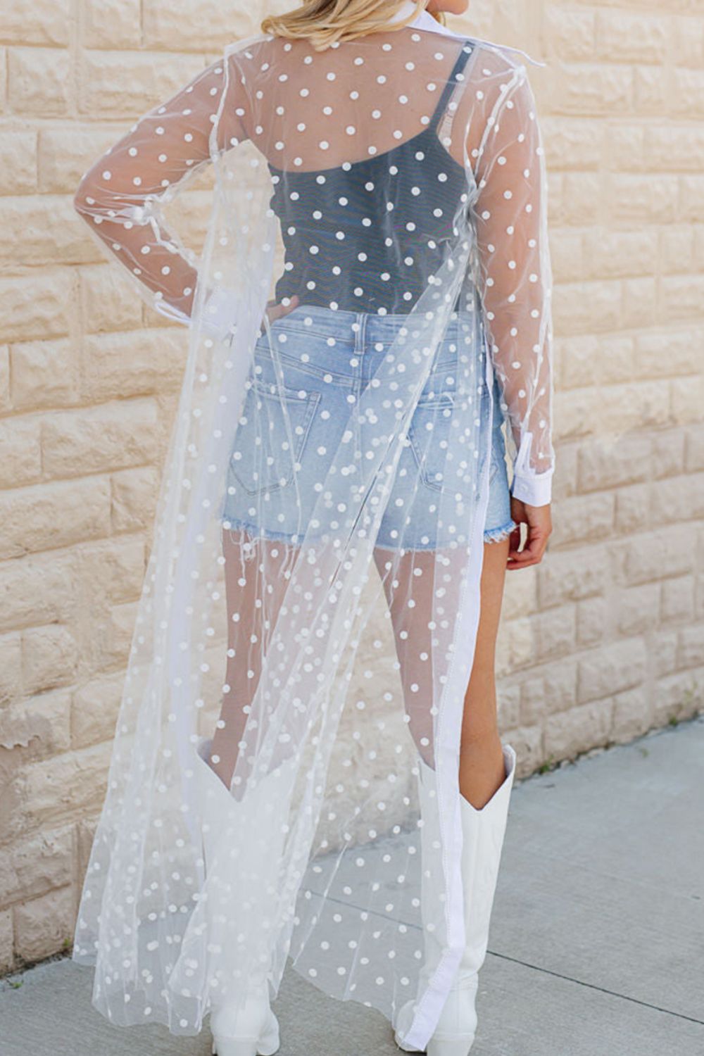 Polka Dot Sheer Long Sleeve Cover Up