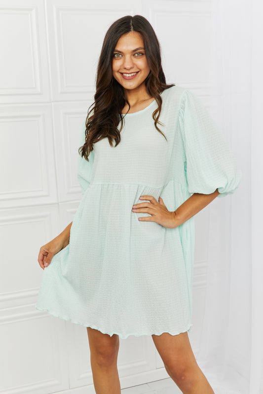 Puff Sleeve Lettuce Hem Mini Dress