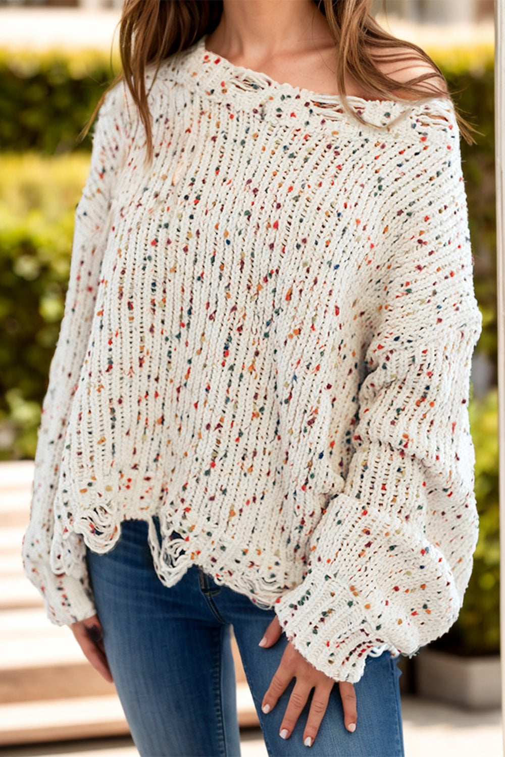 Confetti Fringe Wide Neck Sweater