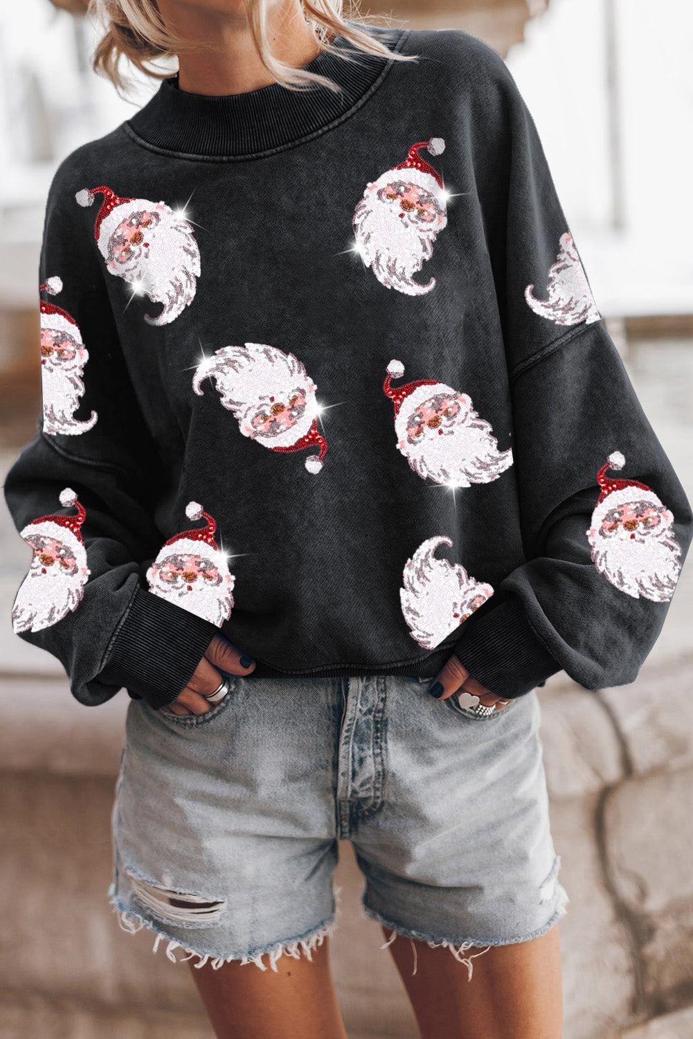 Sequin Santa Round Neck Sweatshirt